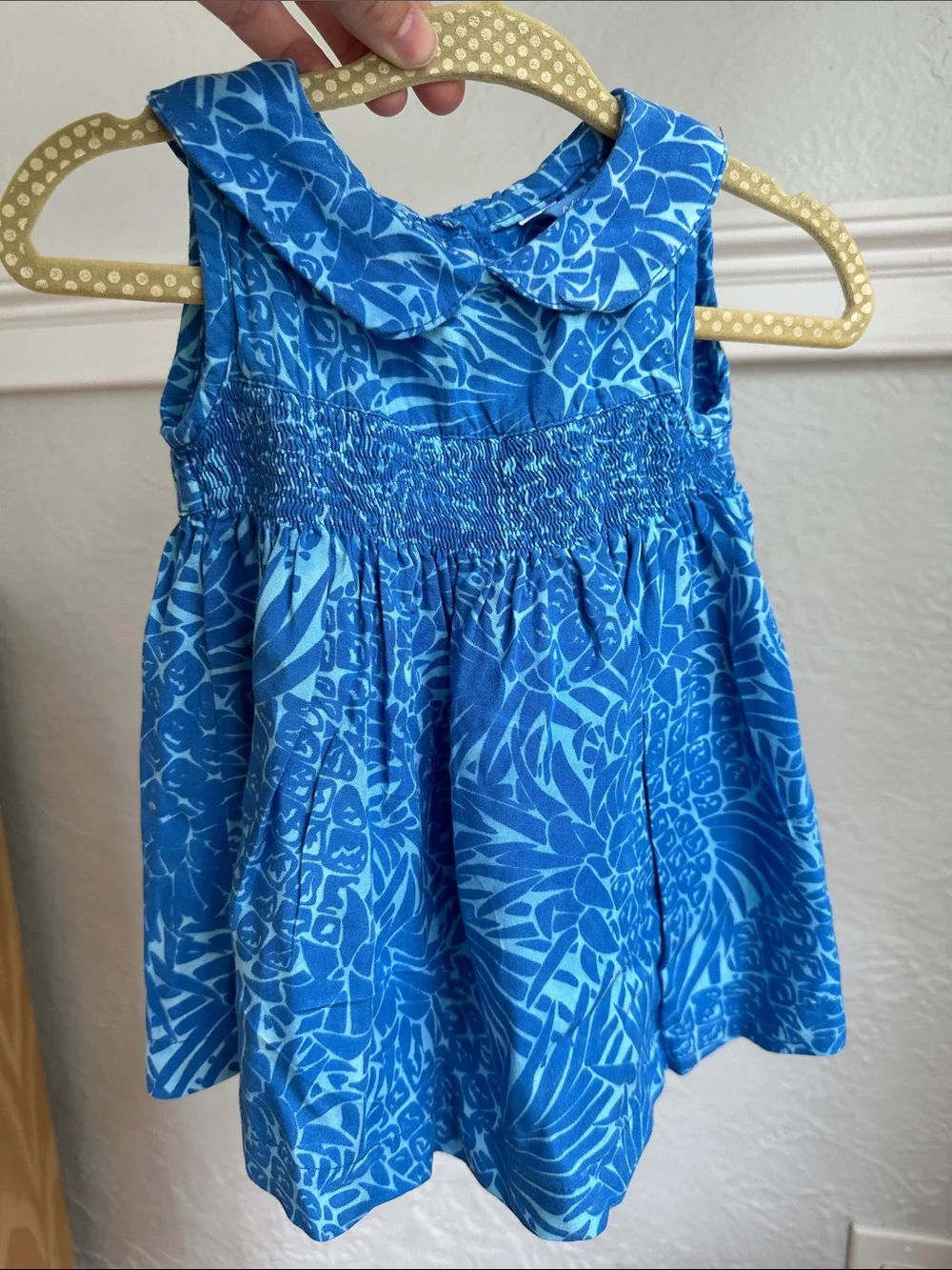 Blue Tropic Print Smocked dress